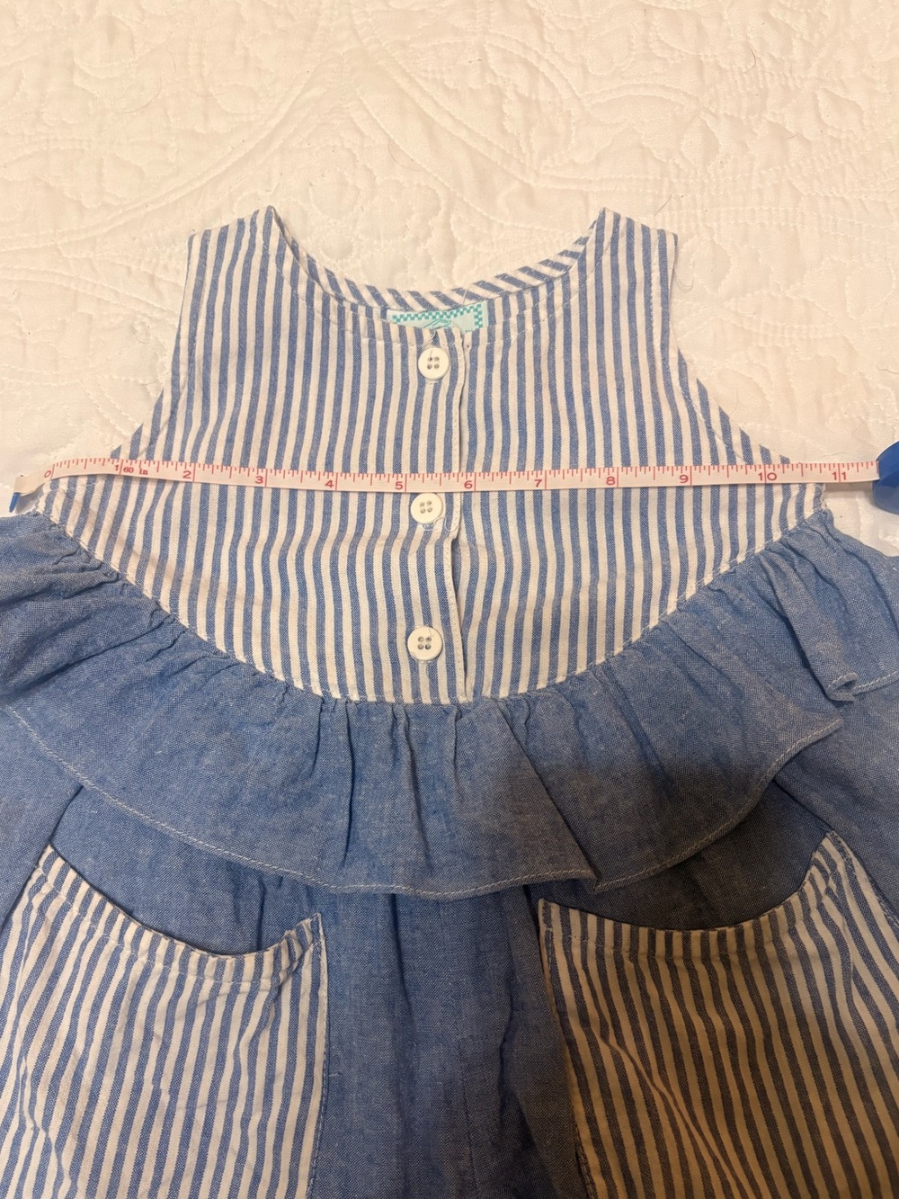 Vintage Cottontail Originals Blue Chambray Striped Ruffle Romper- Size 2T - Picture 5 of 8